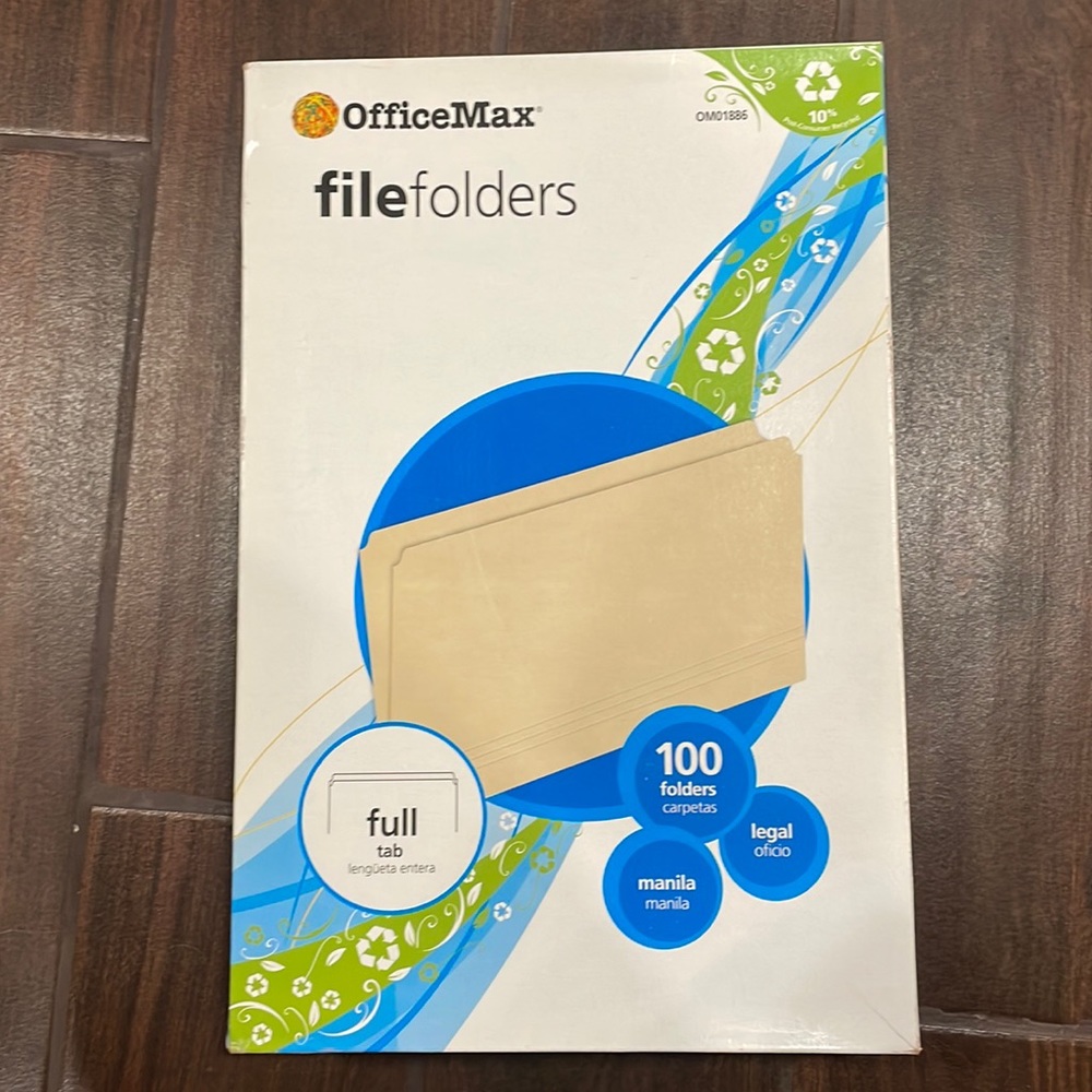 Office Max file folders omo 1886 full tab box of 100